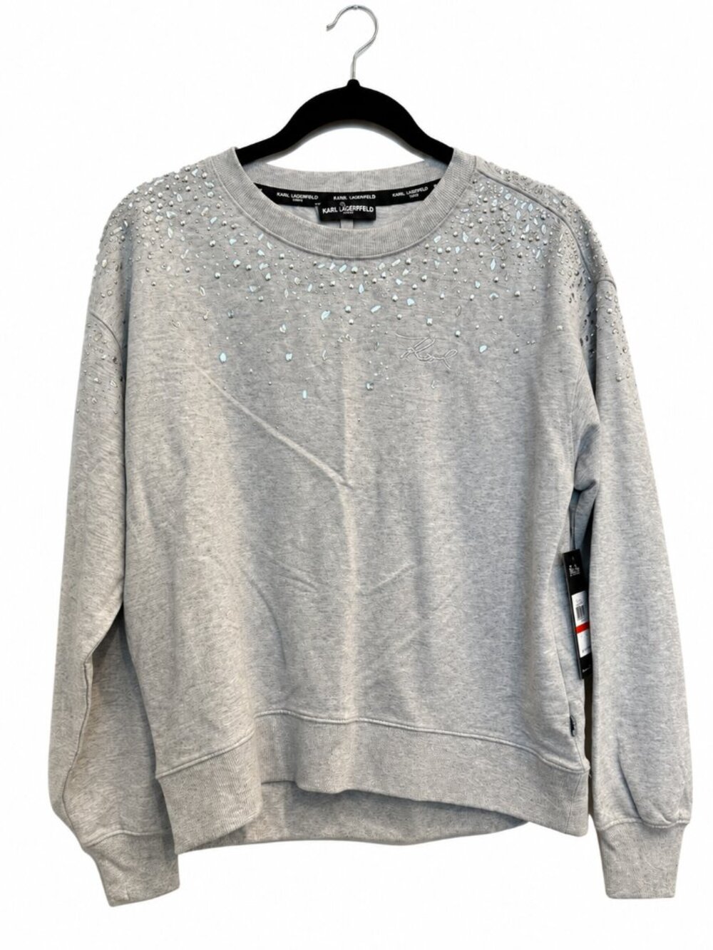 Karl Lagerfeld Paris Gray Crystal Embellished Sweatshirt XS NWT